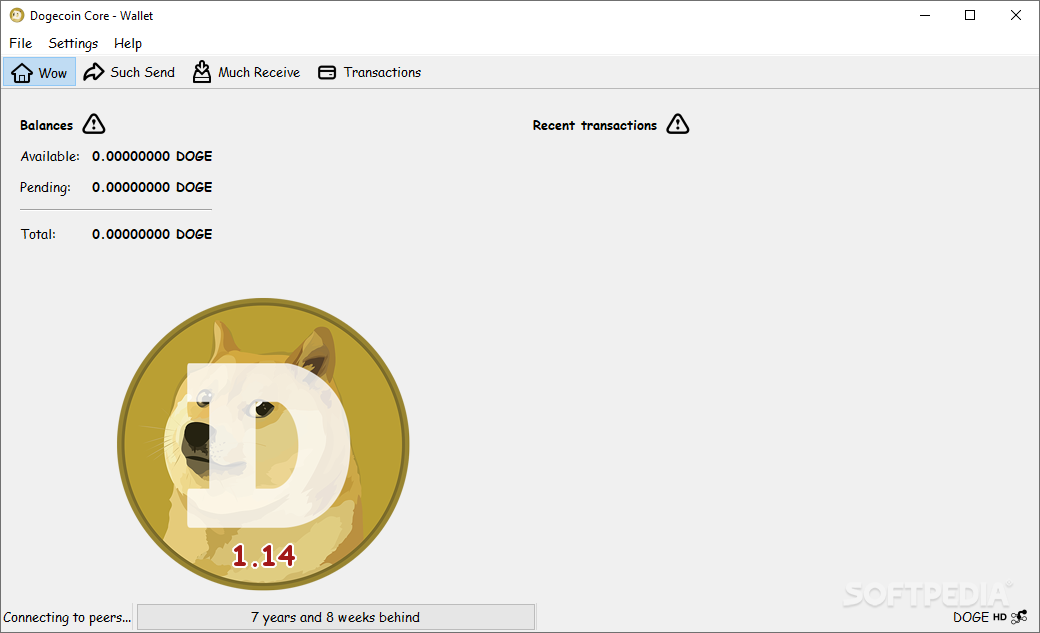 Dogecoin Core wallet interface.