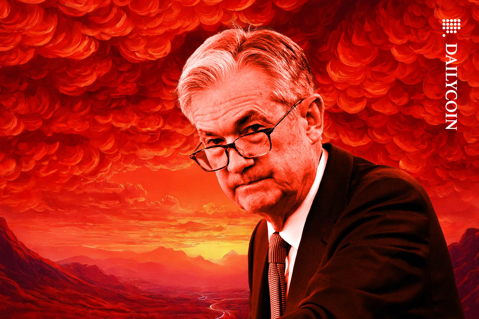 Jerome Powell in a red stormy environment.