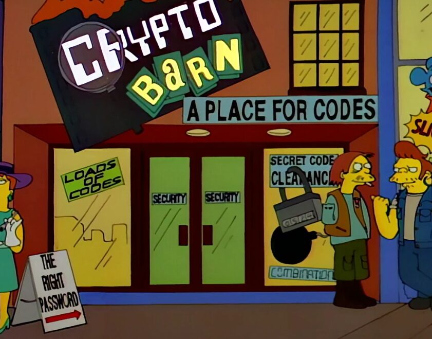 Crypto barn Ssimpsons meme.