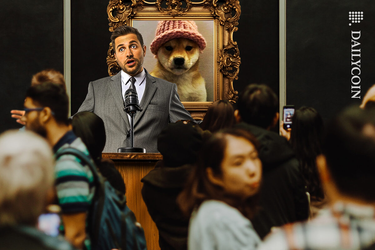People gathered at the DOGWIFHAT auction.
