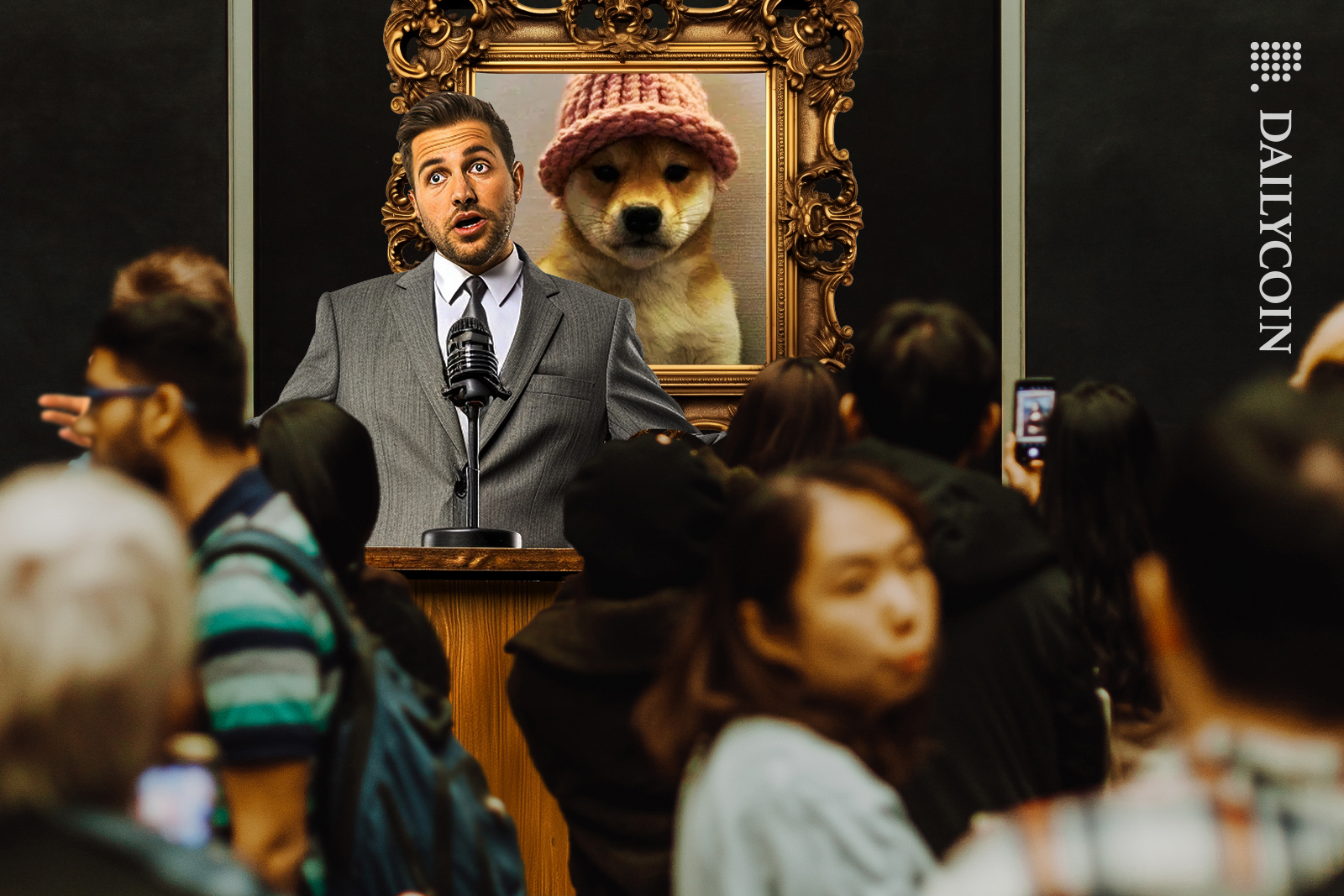 People gathered at the DOGWIFHAT auction.
