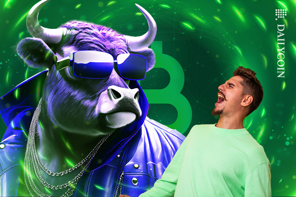 Guy screaming with excitment at the bitcoin bull.