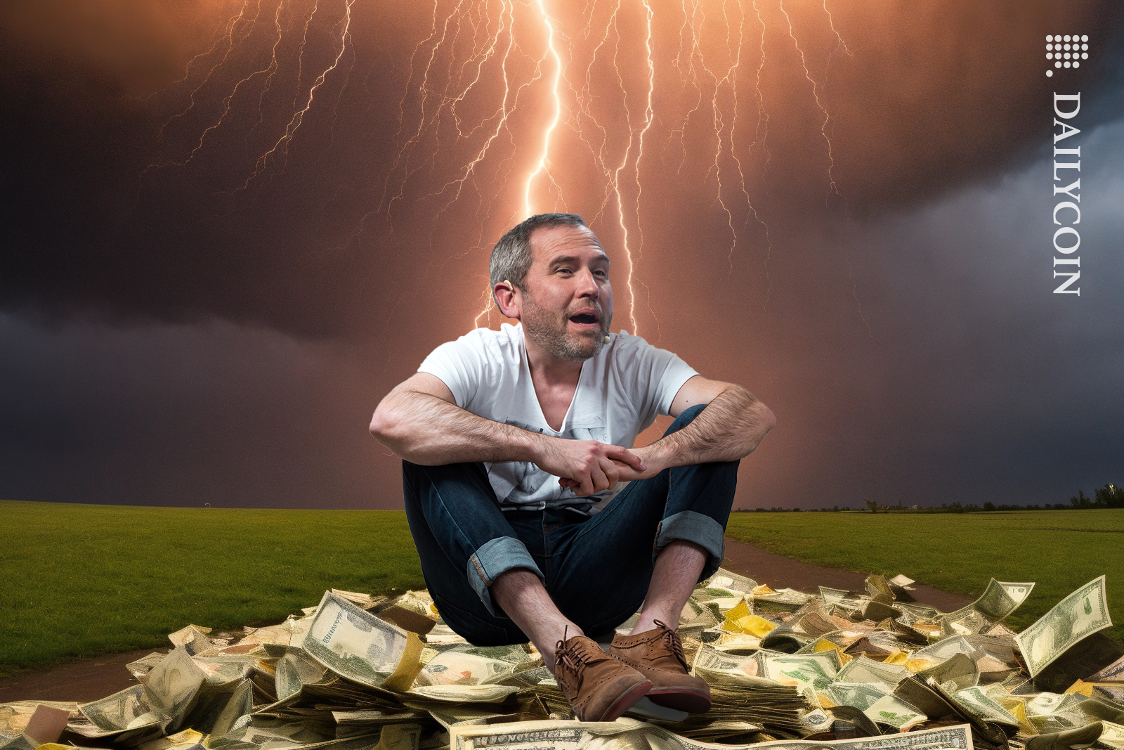 Brad Garlinghouse tired of money withdraw while a storm is brewing behind him.