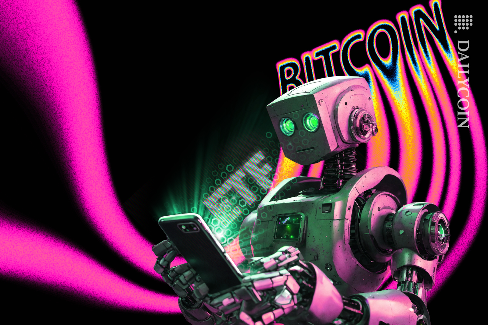 Bitcoin melting in the background and a robot sees that ETF is glowing.