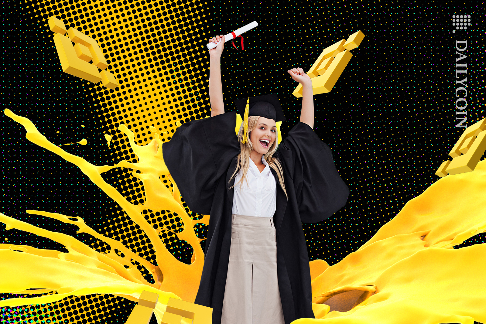 Girl getting celebrated by Binance on graduating.
