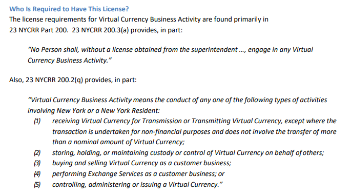 Screenshot from BitLicense requirements.