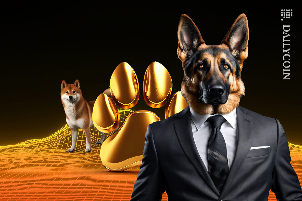 New dog in Shib land, the KNINE german shepard and his coin.