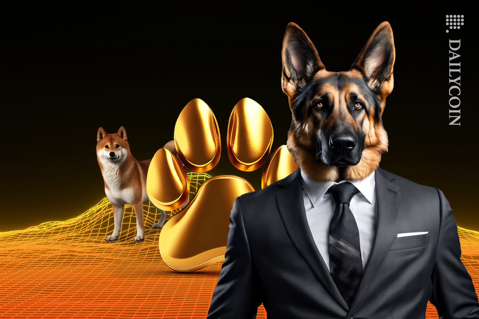 New dog in Shib land, the KNINE german shepard and his coin.