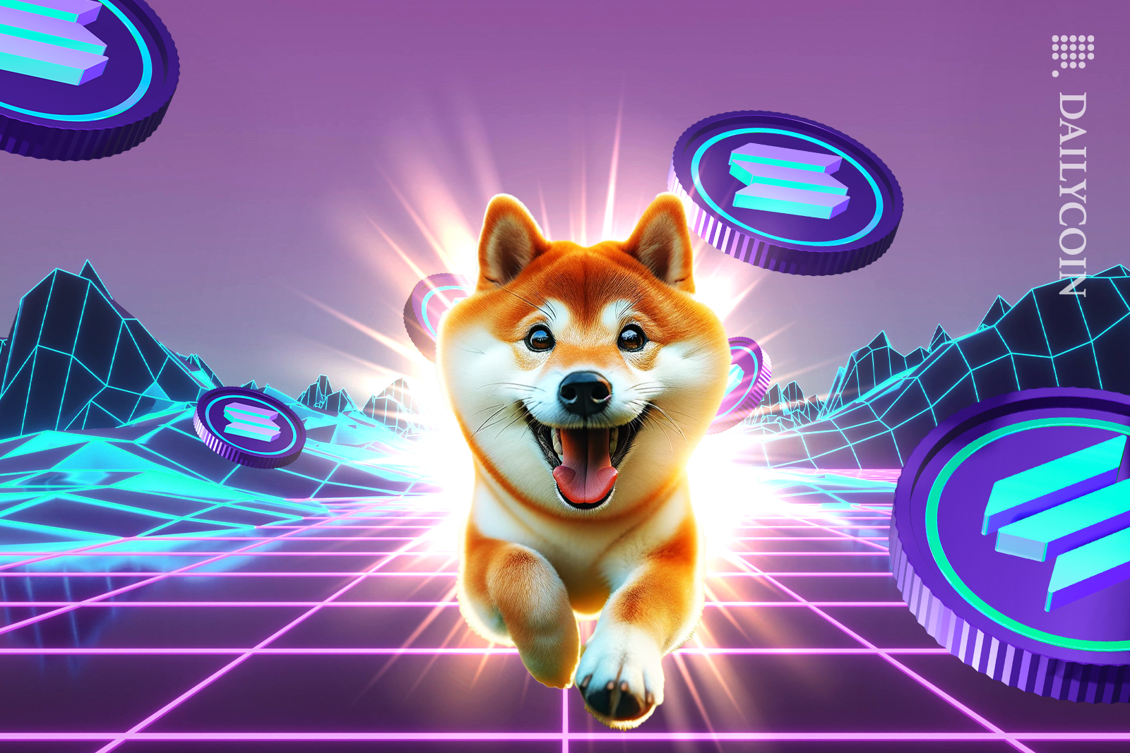 Shiba Inu running fast on digital land past Solana coins.