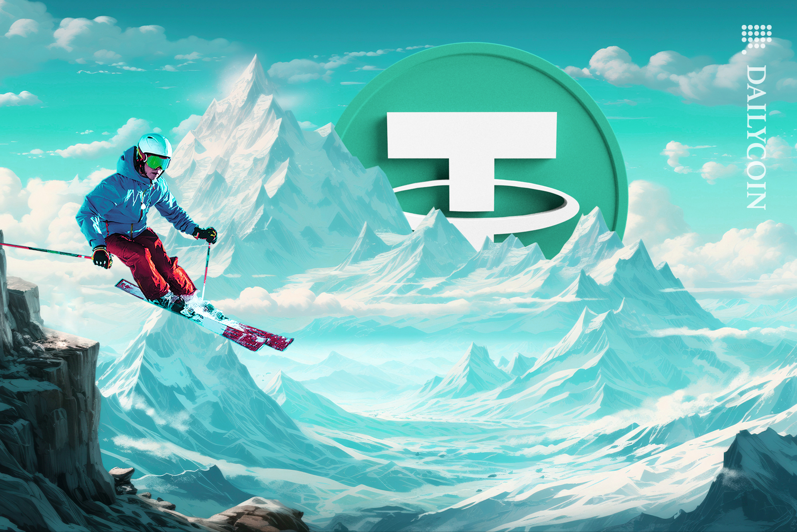 Woman Skiing on a mountainous Tether land.