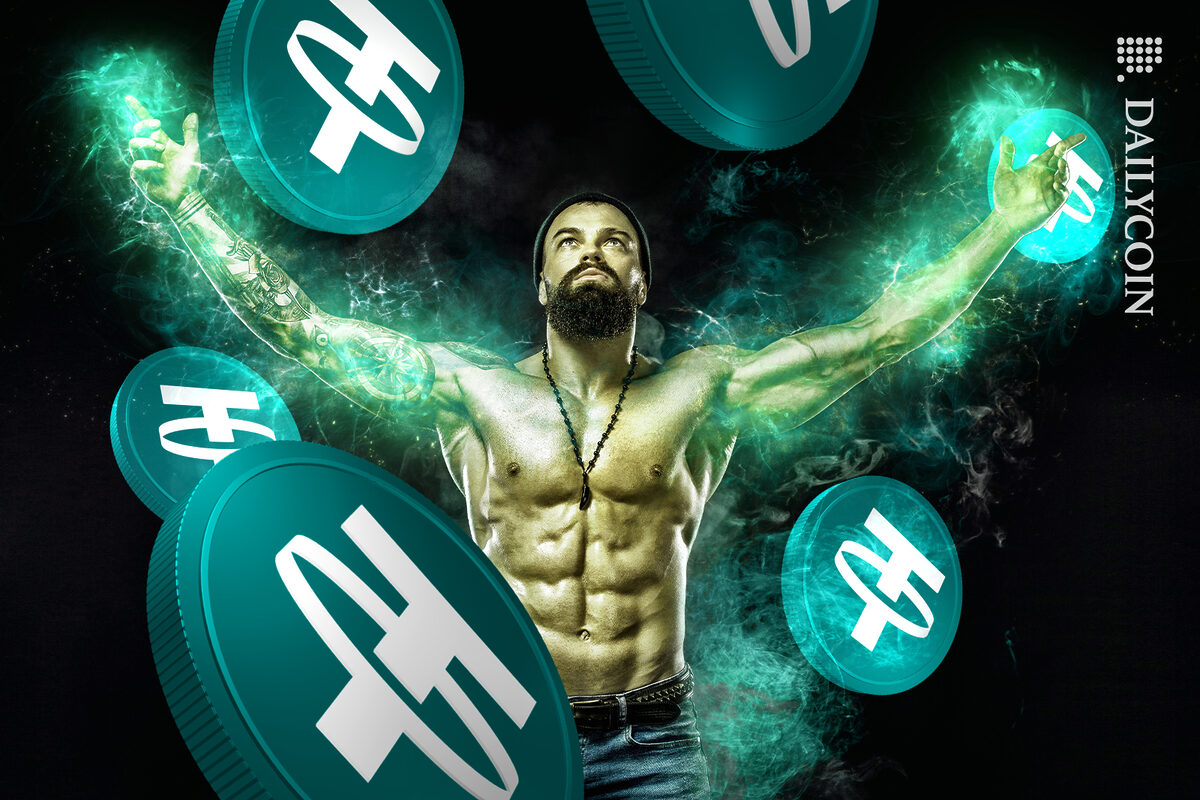 Man feeling powerful with Tether.