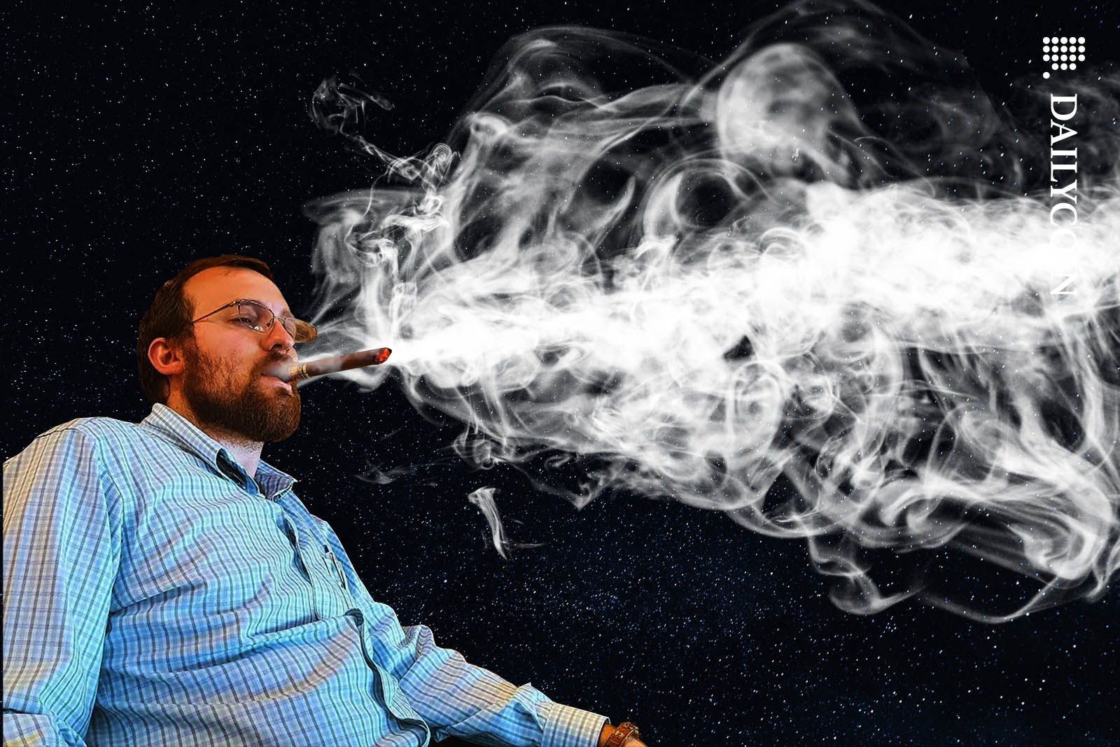 Charles Hoskinson looking chilled as he is smoking a cigar in peace.