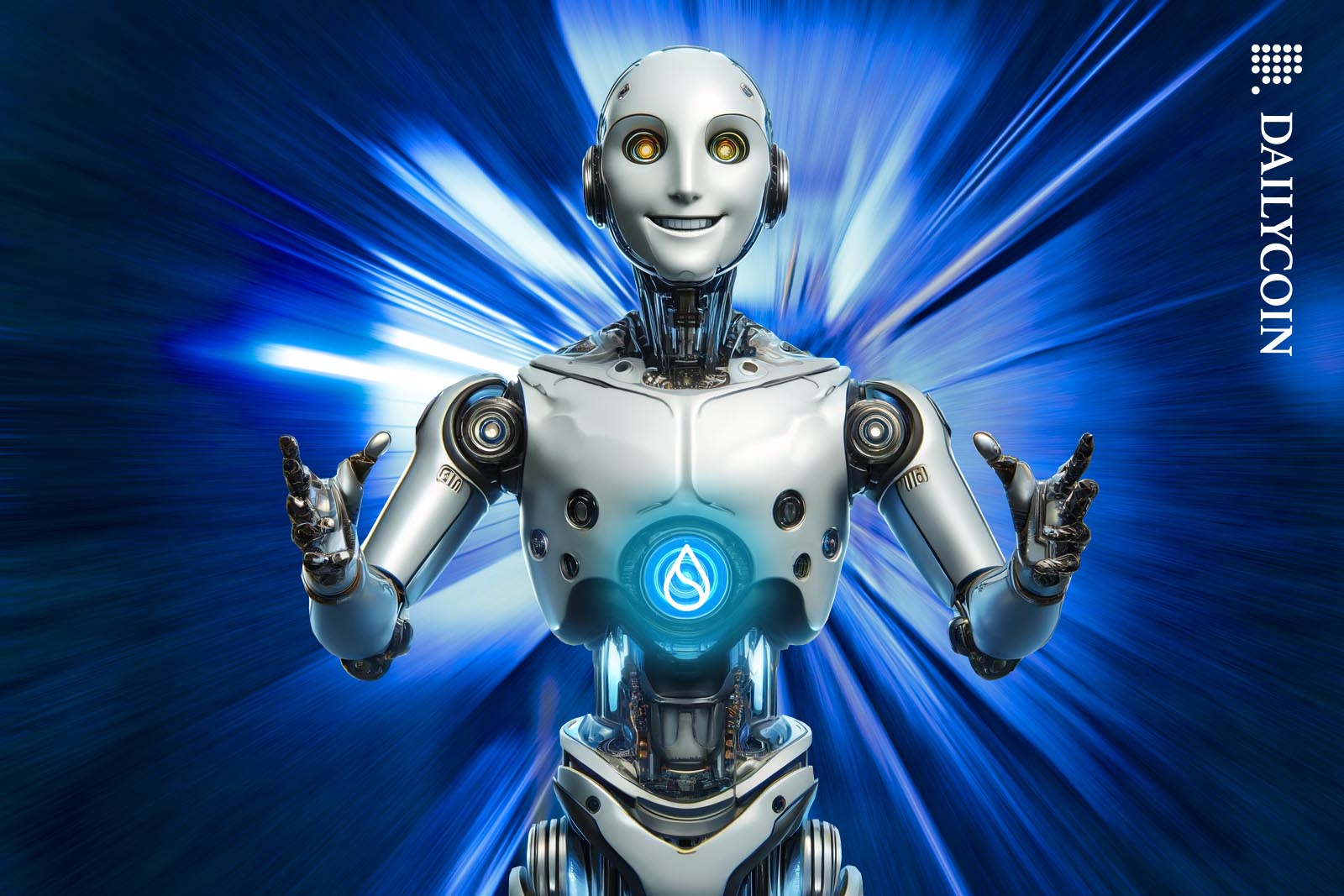 SUI robot looking very welcoming and happy.