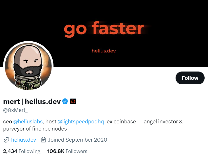 Solana influencer Mert Helius.