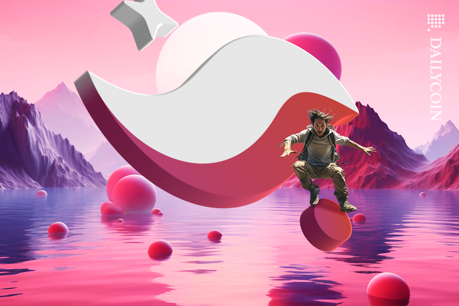 Guy jumping on floating Starknet.