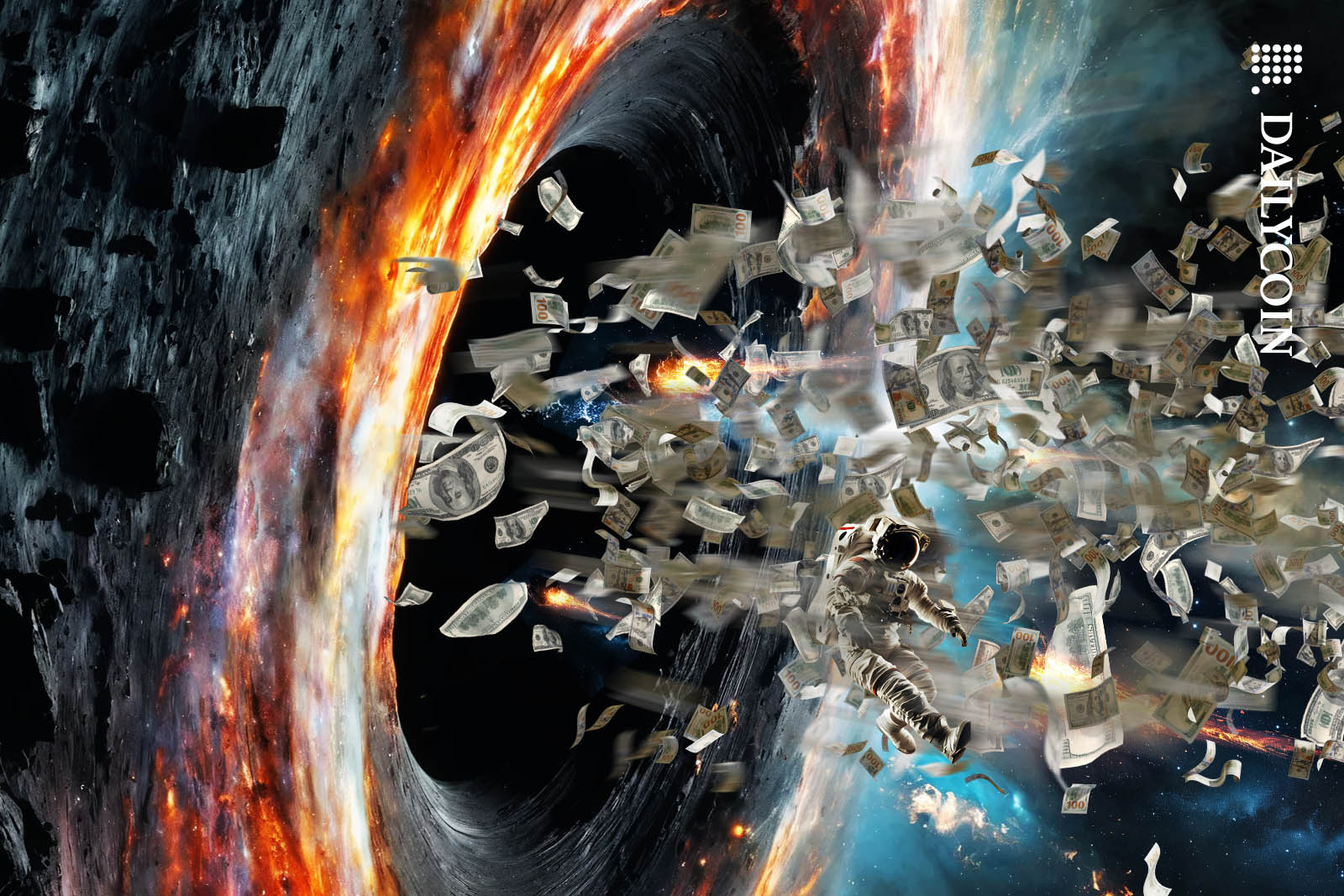 Wormhole in space spitting out cash.