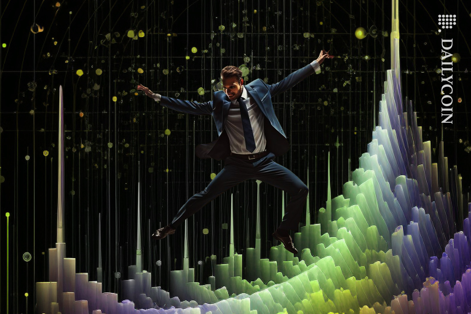 Man jumping on the high chart of NEO.