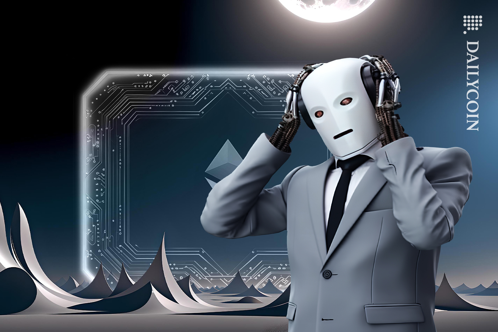 Robot feeling stressed over Ethereum.