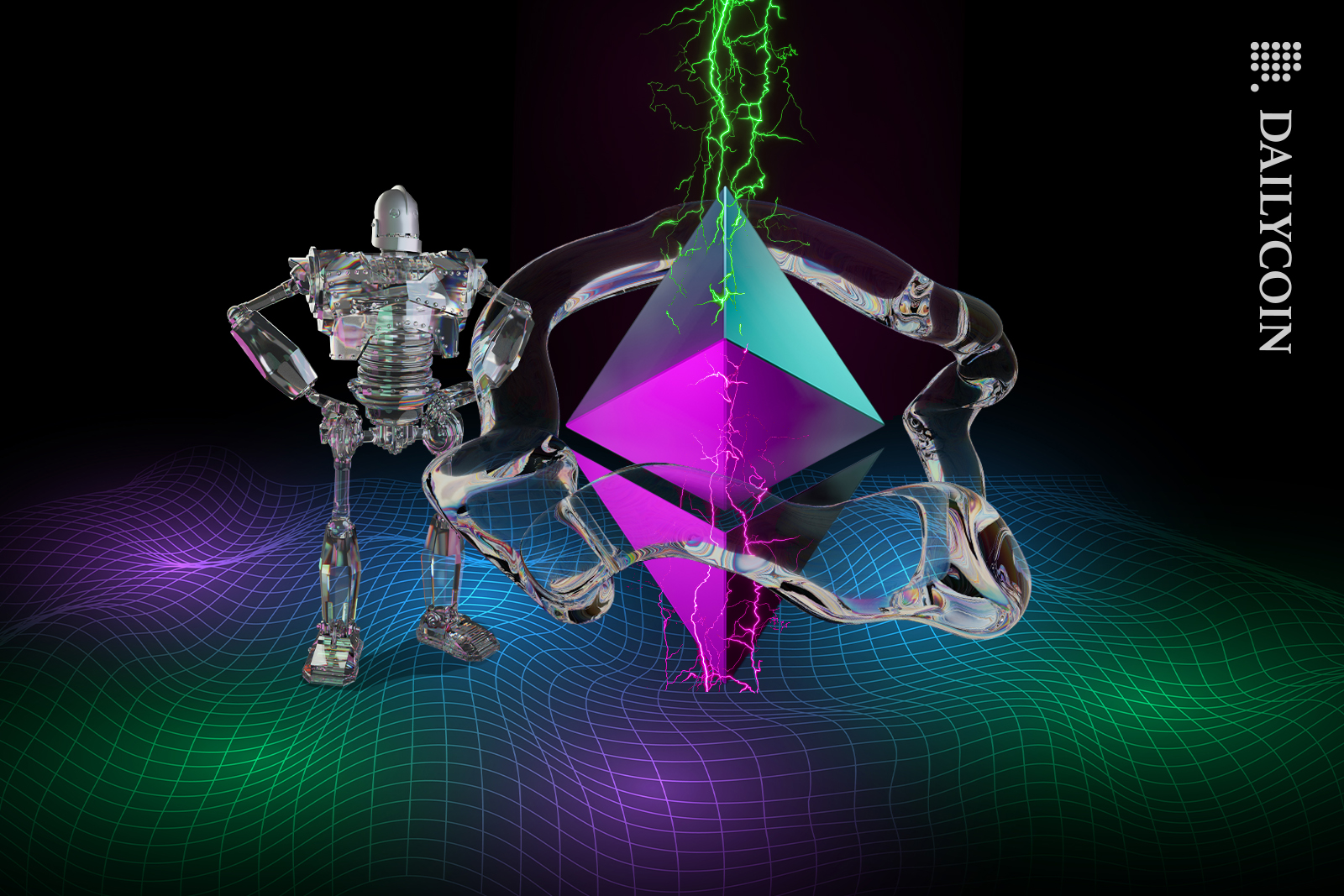 Robot looking at something strange happening to ETH.