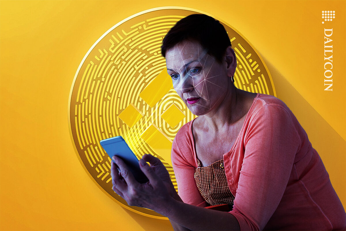 Binance doing a KYC check on a woman.