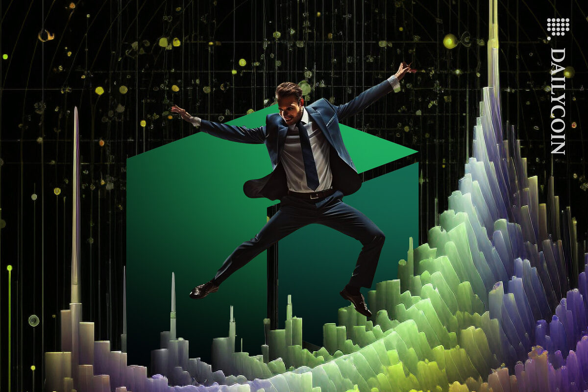 Man jumping on the high chart of NEO.