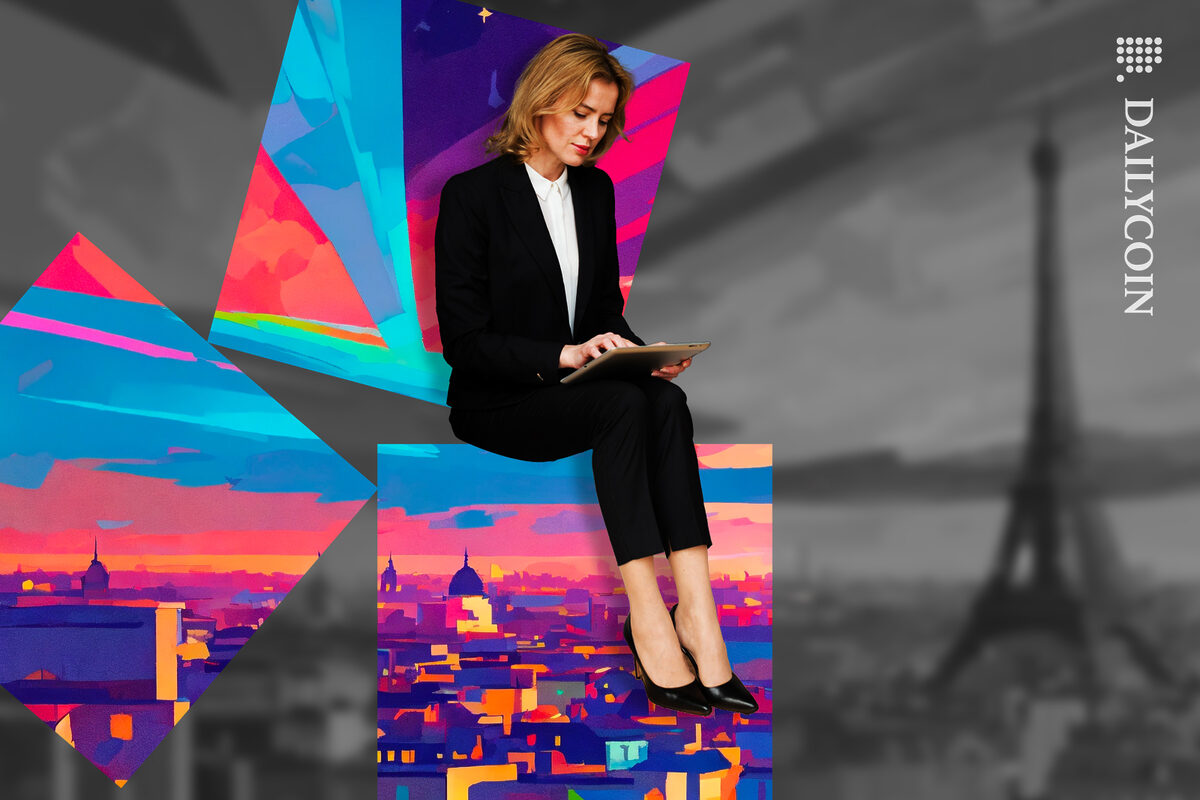 Woman going through what went on in Paris Blockchain week.