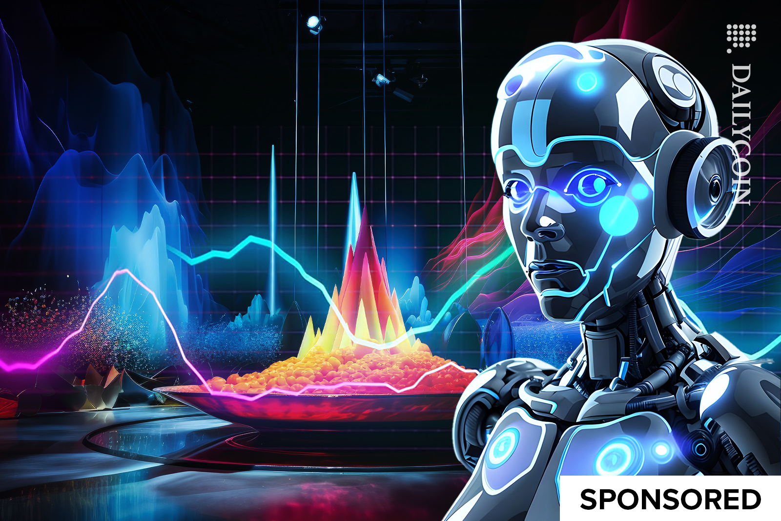 Woman robot looking at the hot trends for crypto.