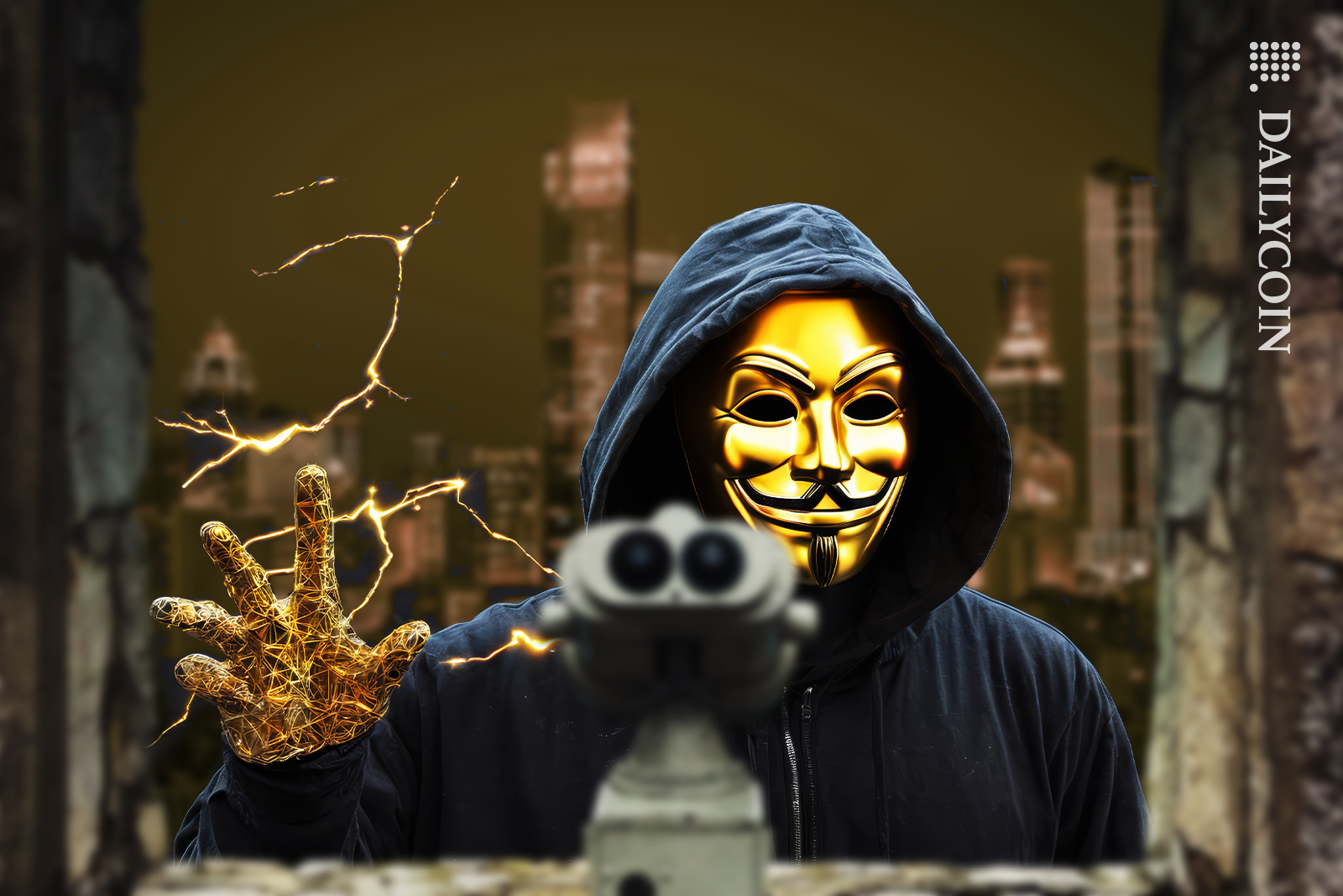 Binoculars looking into a digital scammer.