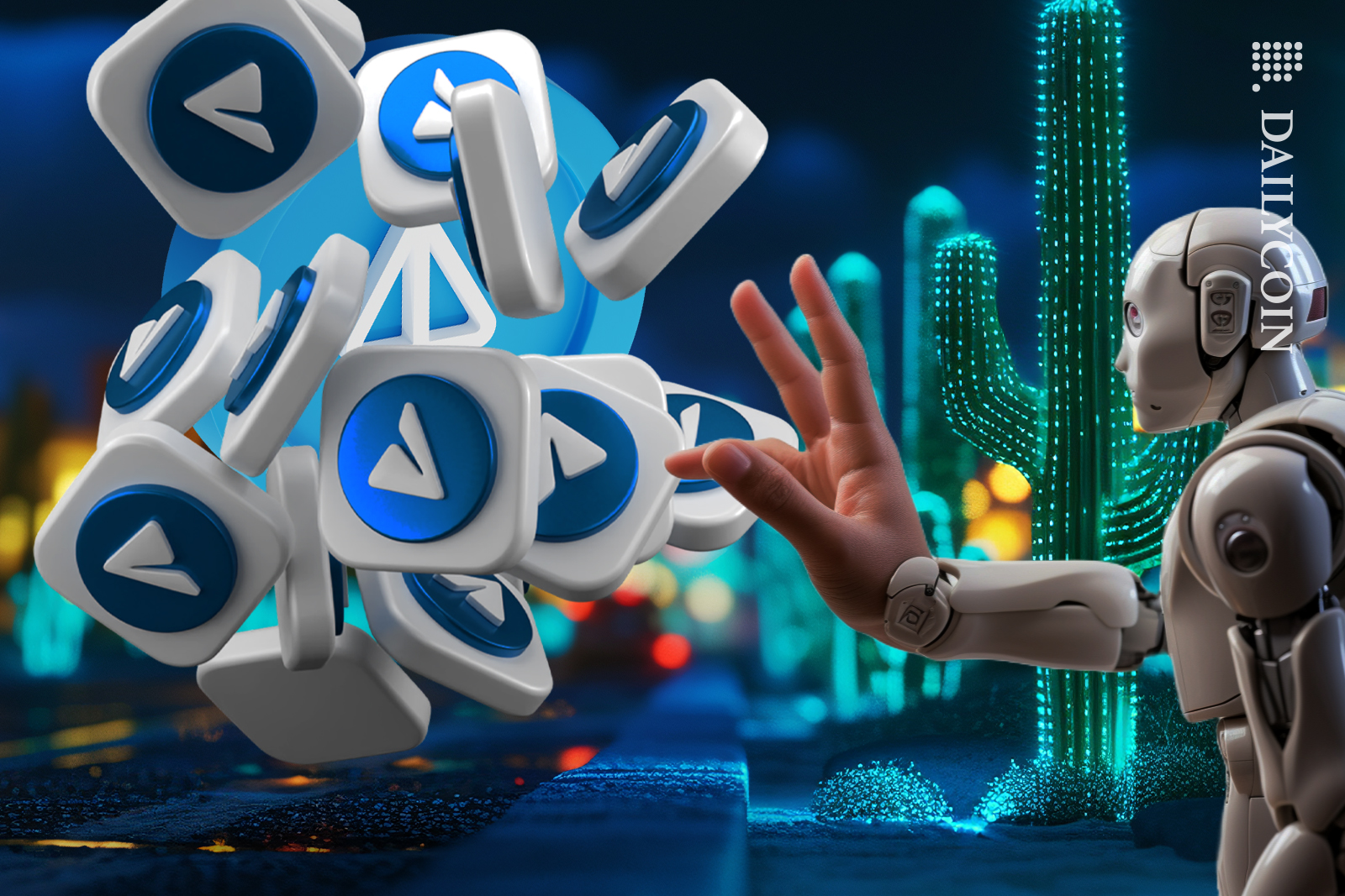 Robot admiring Toncoins telegram.