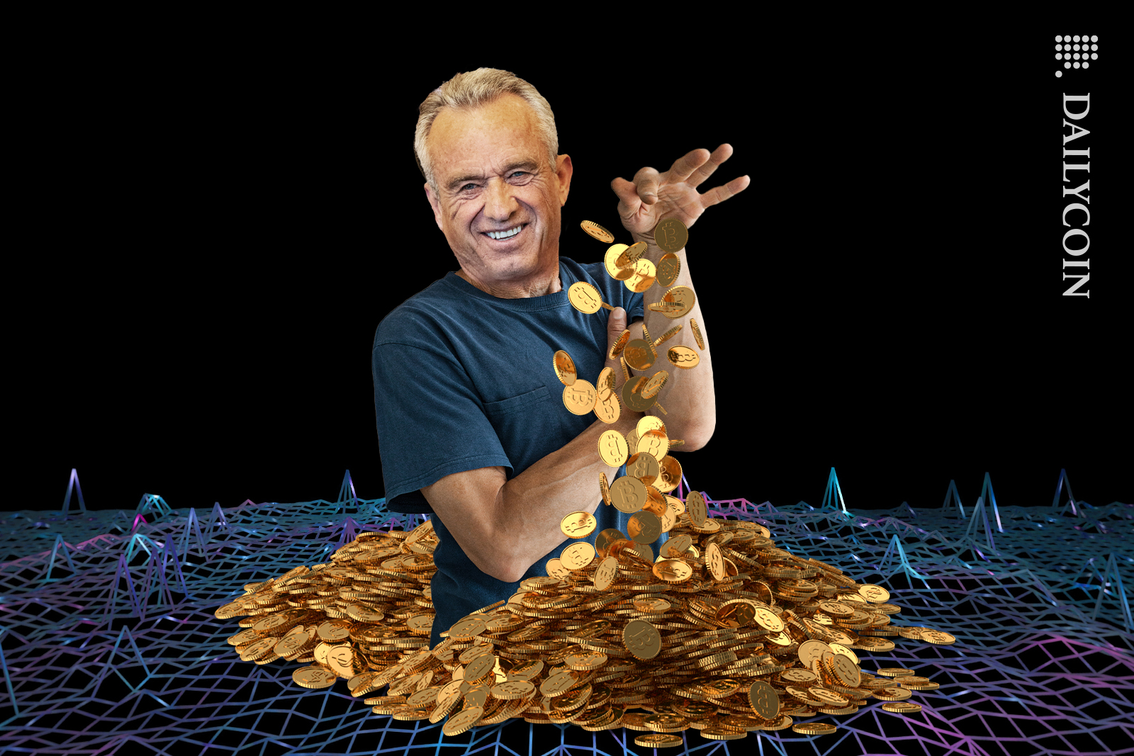 RFK Jr sprinking money on the blockchain, smilling.