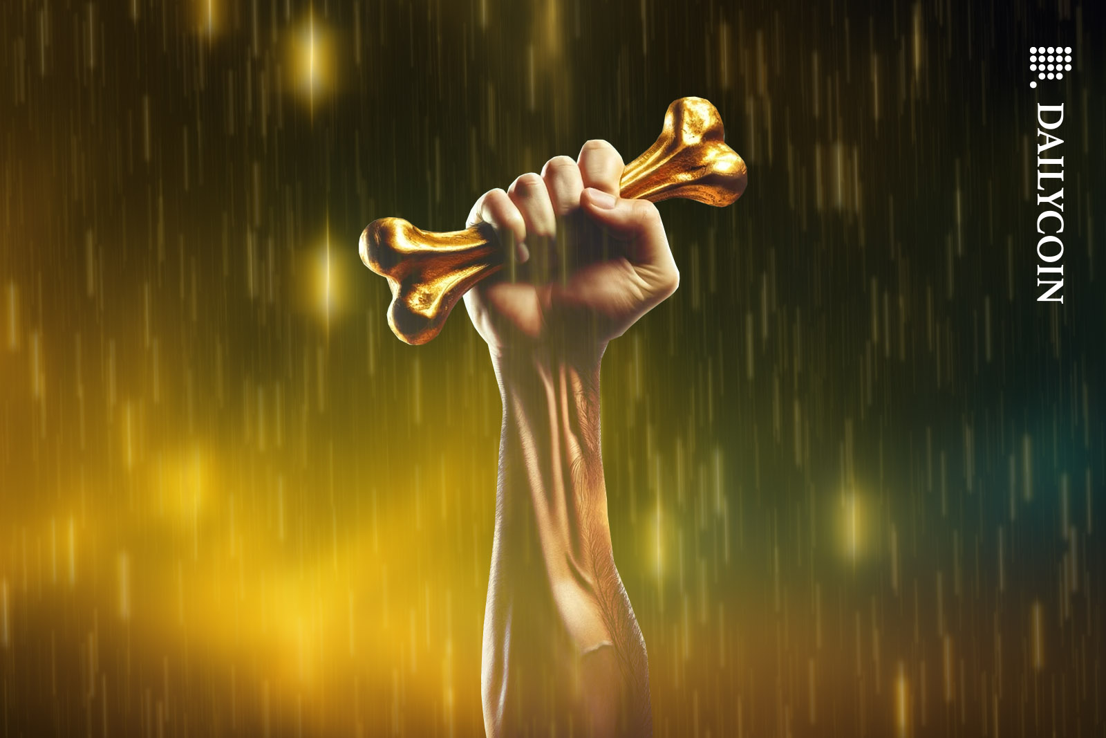 A victorious hand with a golden bone.