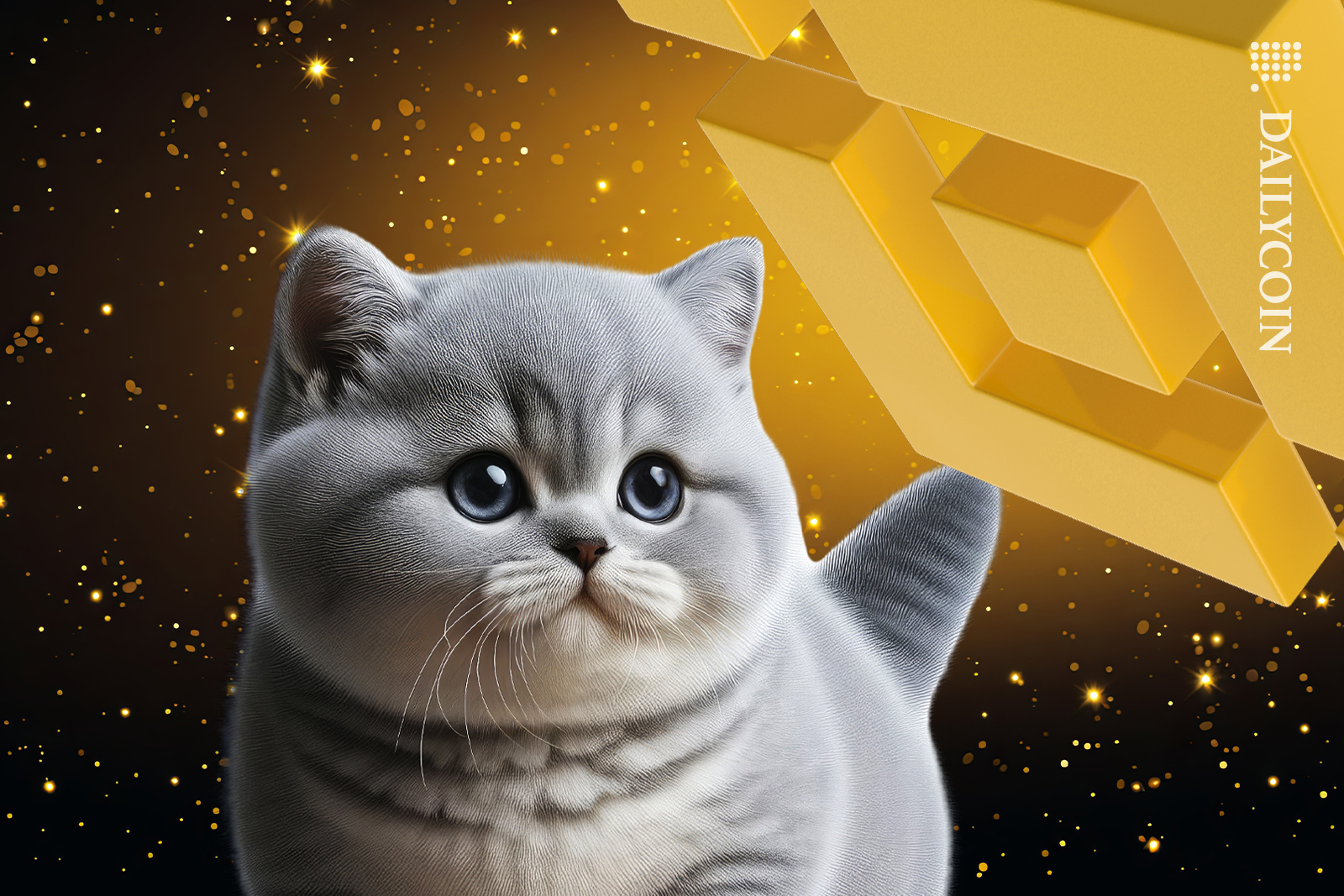 Cute digital cat in a Binance space.