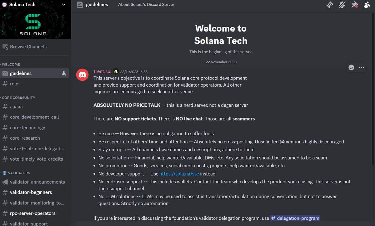 Solana Discord server.