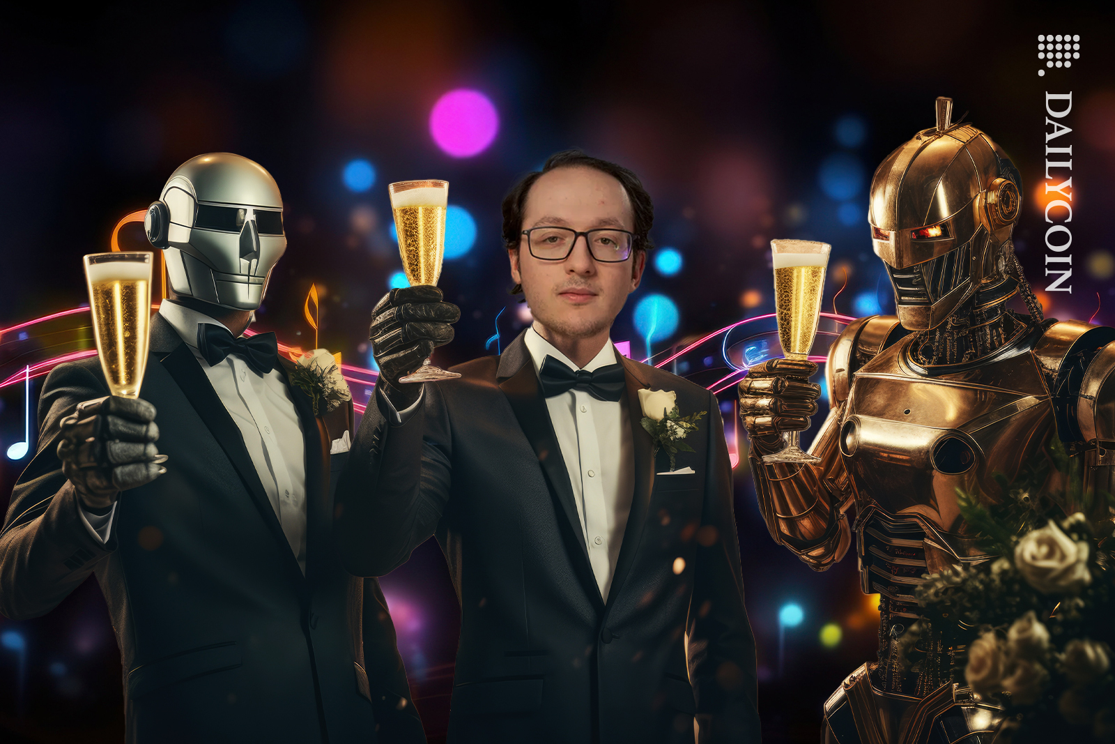 Uniswap founder, Hayden Adams celebrating with his partners.