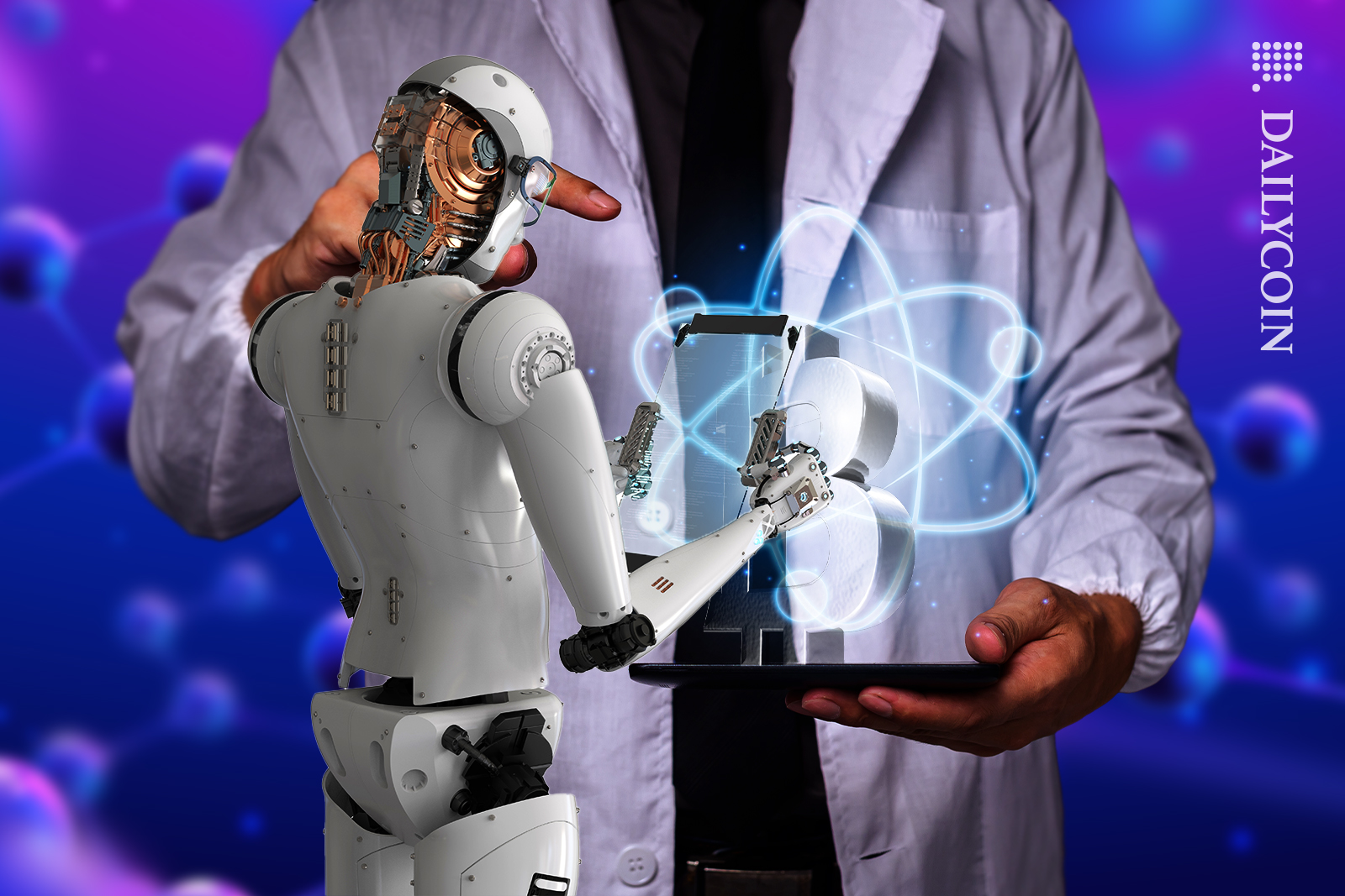 Robot looking into the atom BTC.