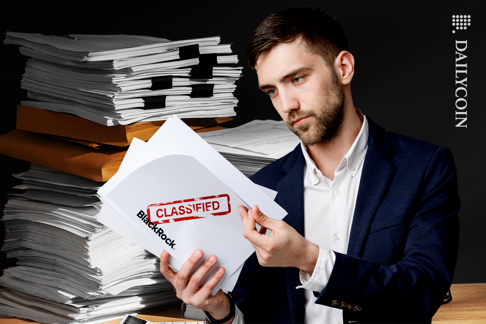 Guy taking a look at the blackrocks Classified files.