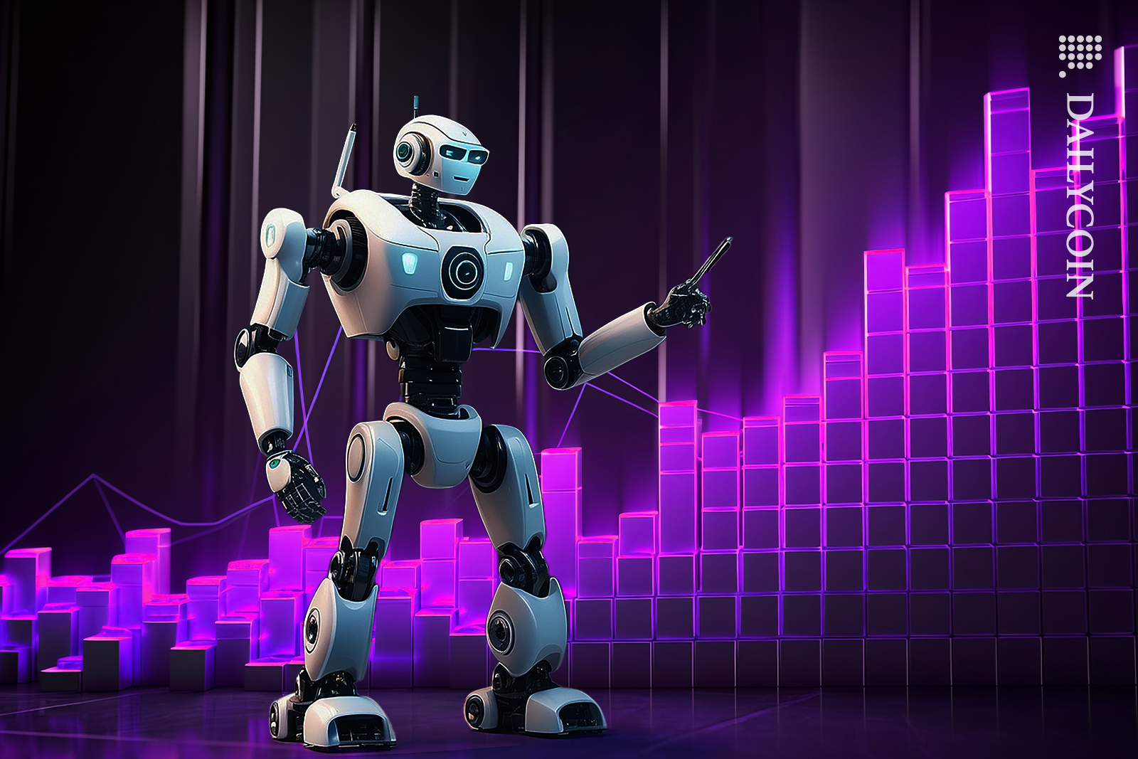 Robot looking where are the highest blocks standing.