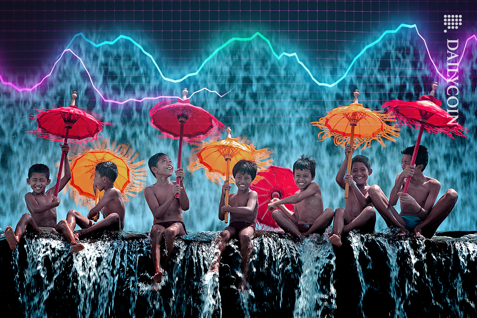 Kids playing with the crypto chart rain.