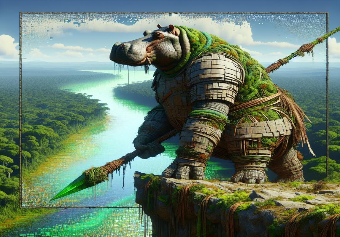 A giant hippo with a spear.