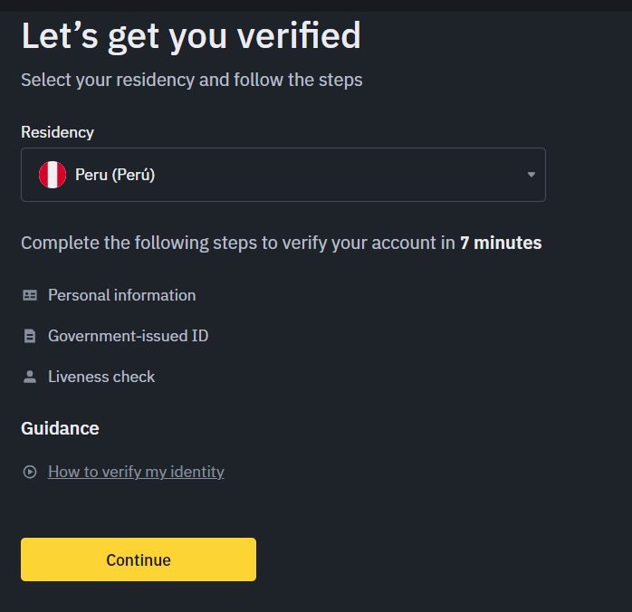 Binance KYC verification.