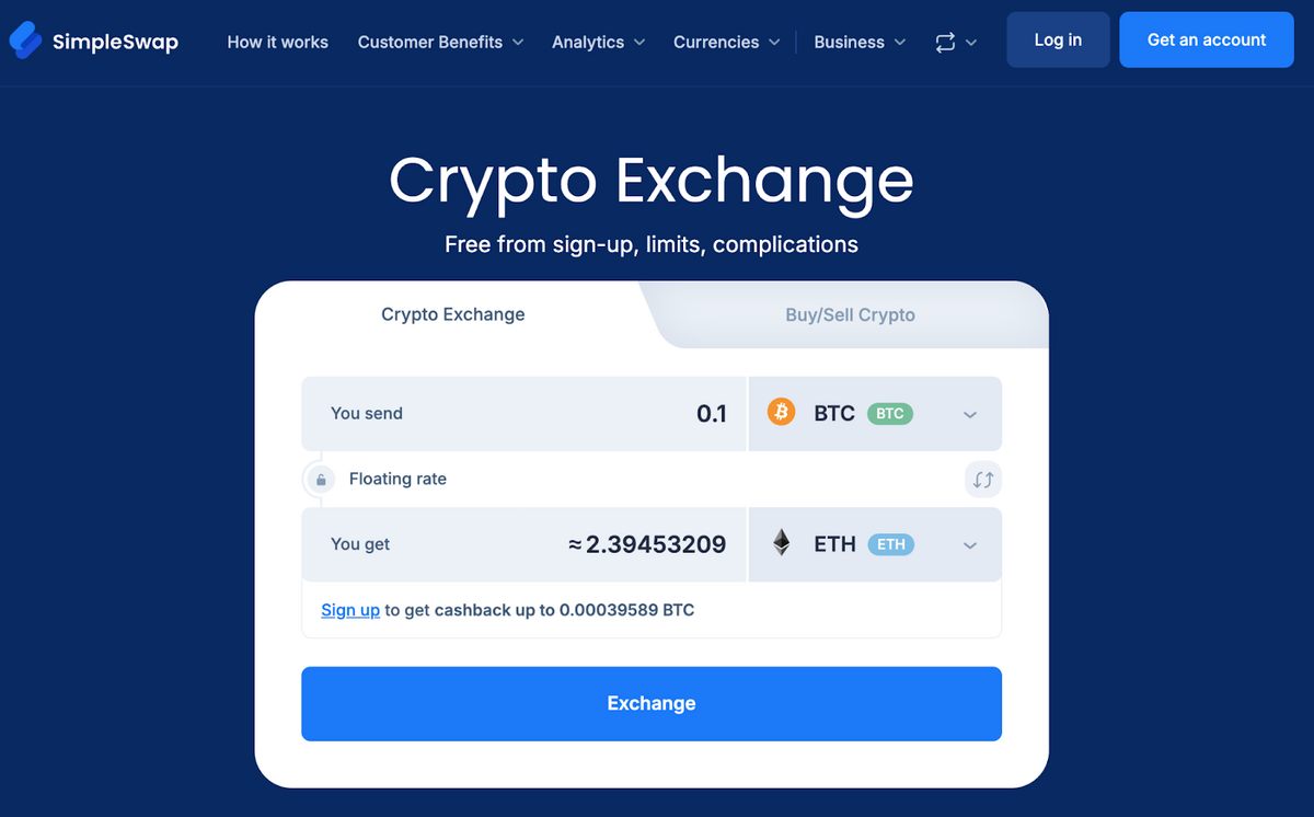 SimpleSwap crypto exchange.