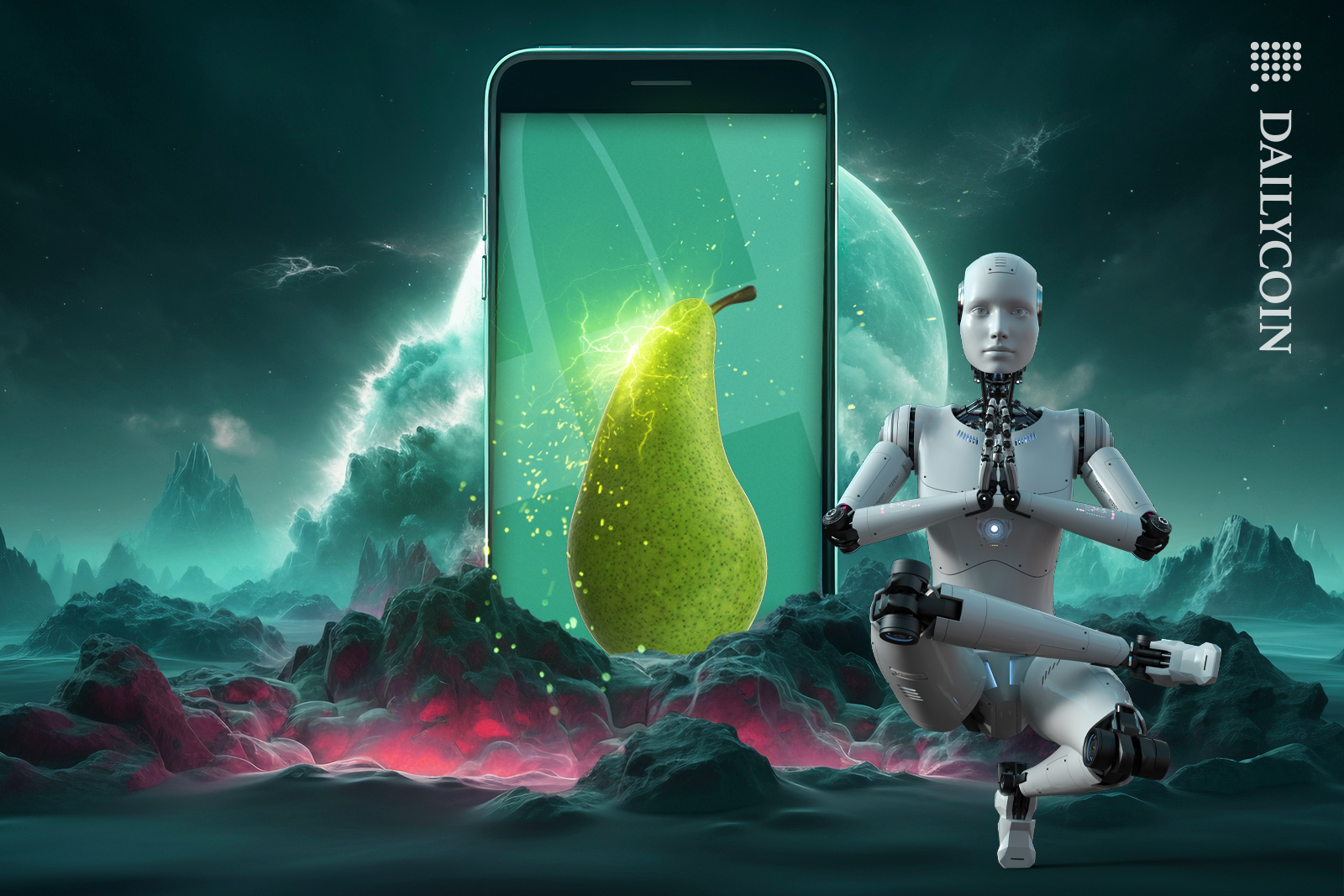 Robot getting ready for the Pear phone from Tether.