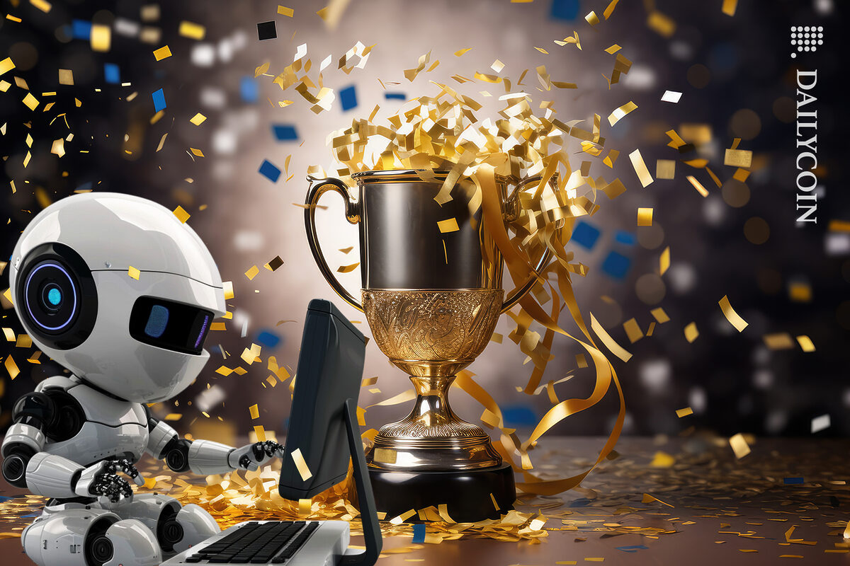 Little robot calculating a crypto winner.