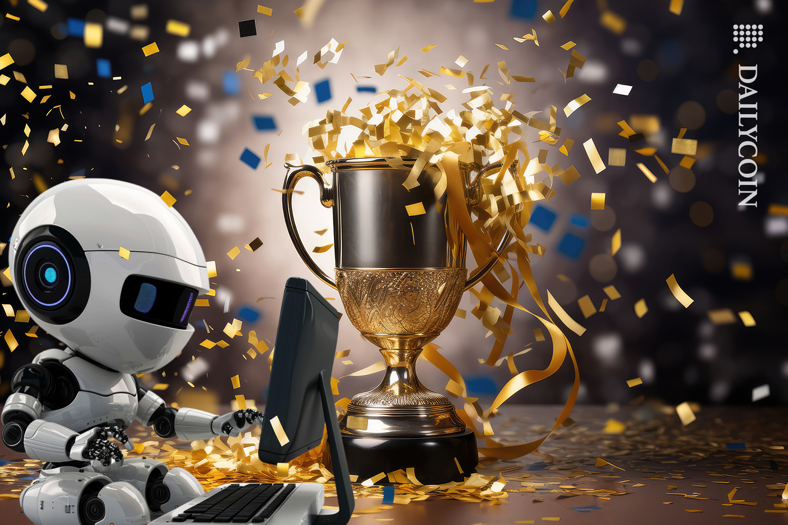 Little robot calculating a crypto winner.
