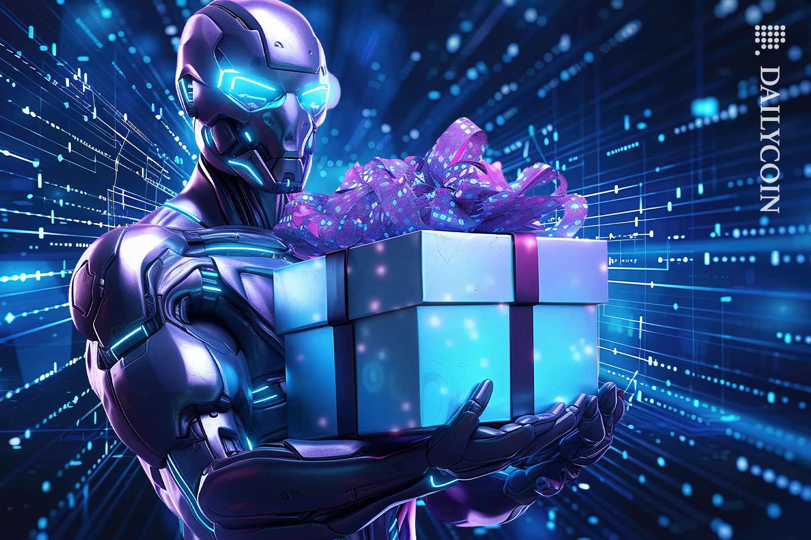 Robot ready to give you a present.