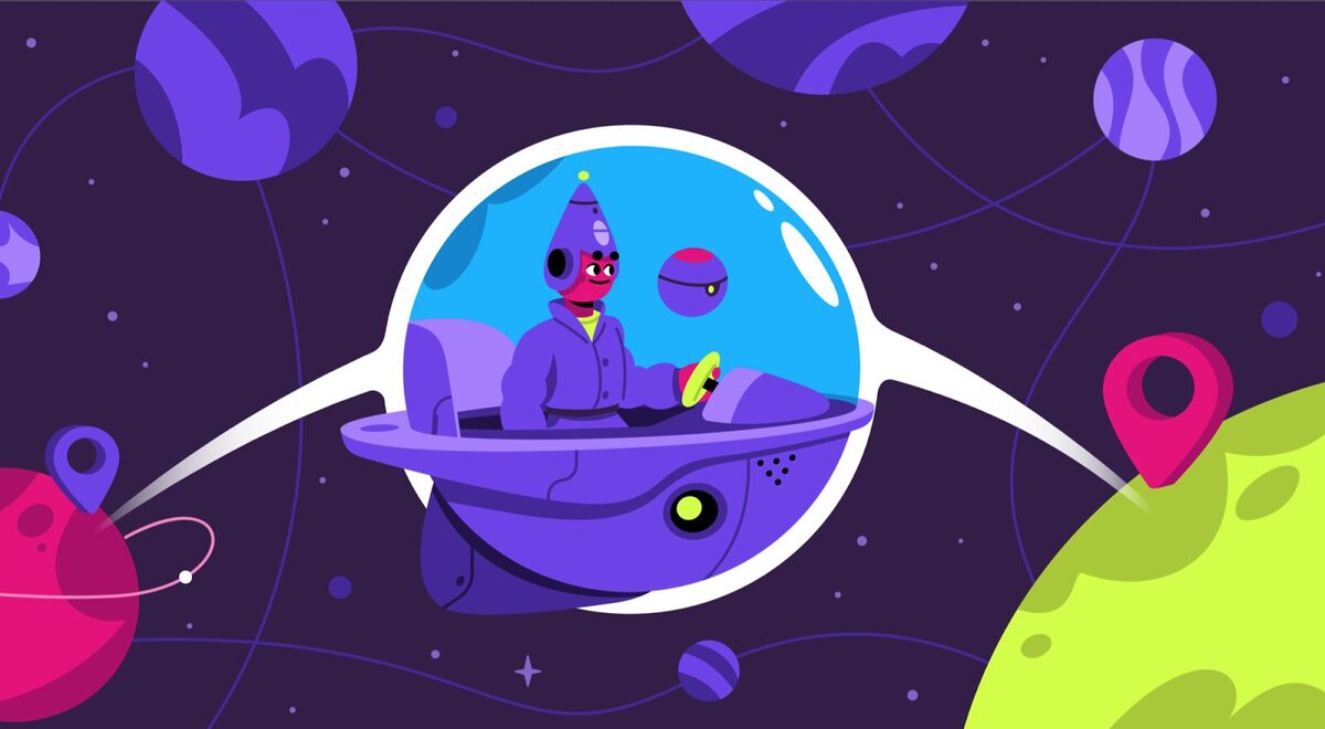 A man in a spaceship flying from one planet to another, the same way blockchains communicate with one another through bridges on Polkadot.