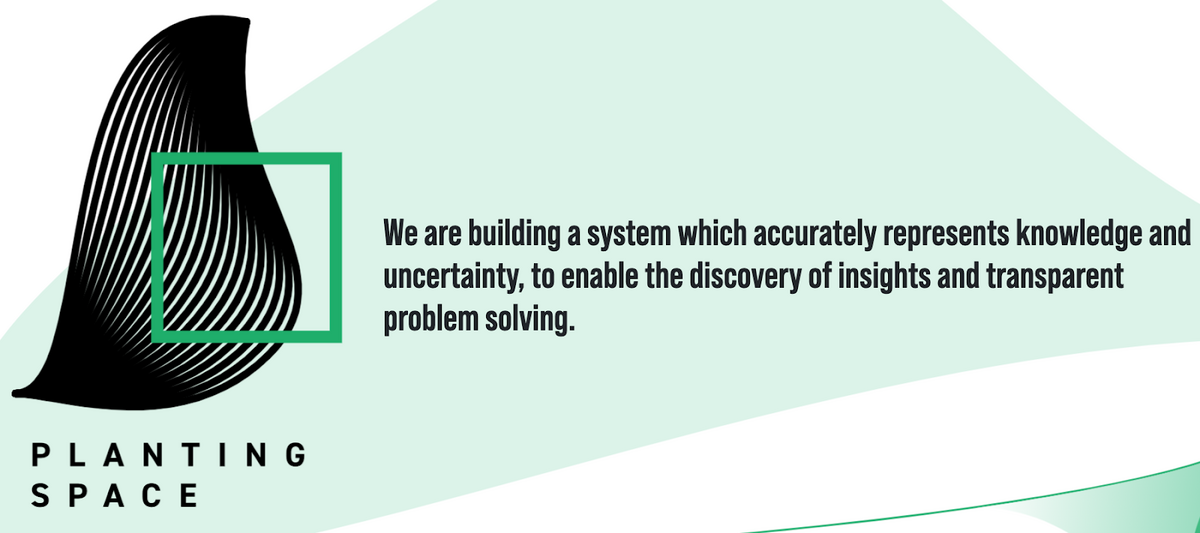 Planting Space logo with a brief description saying that they are "building a system which accurately represents knowledge to enable the discovery of insights and transparent problem solving."