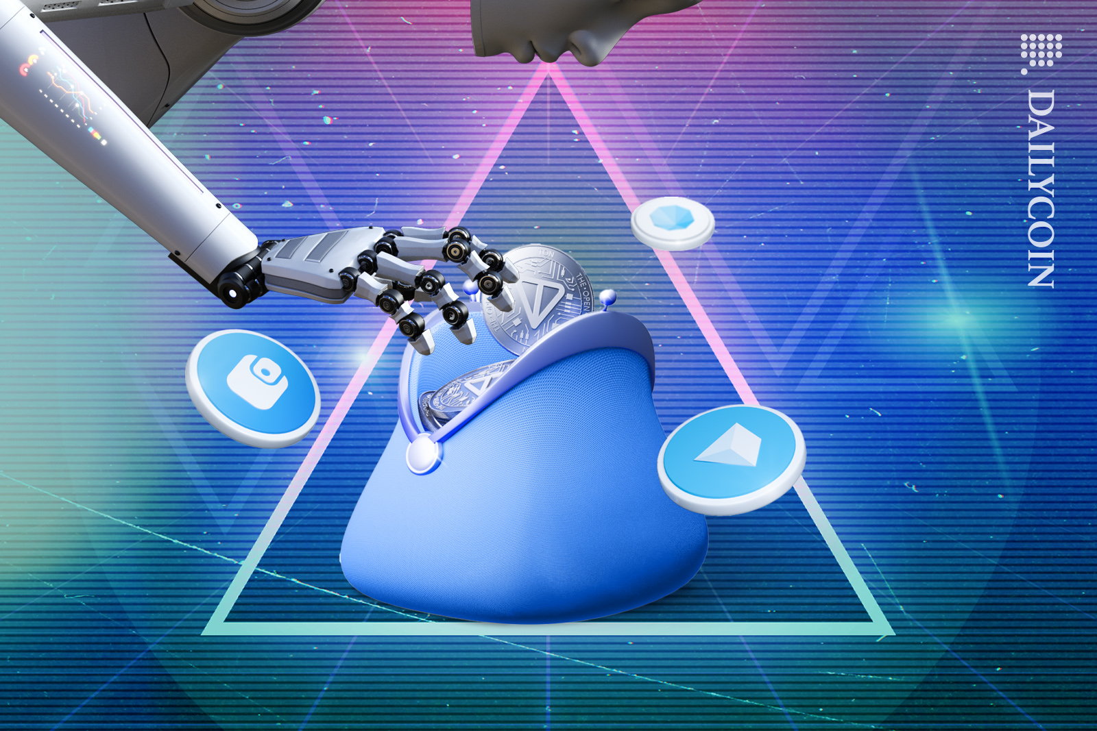Robot reaching to a ton wallet.