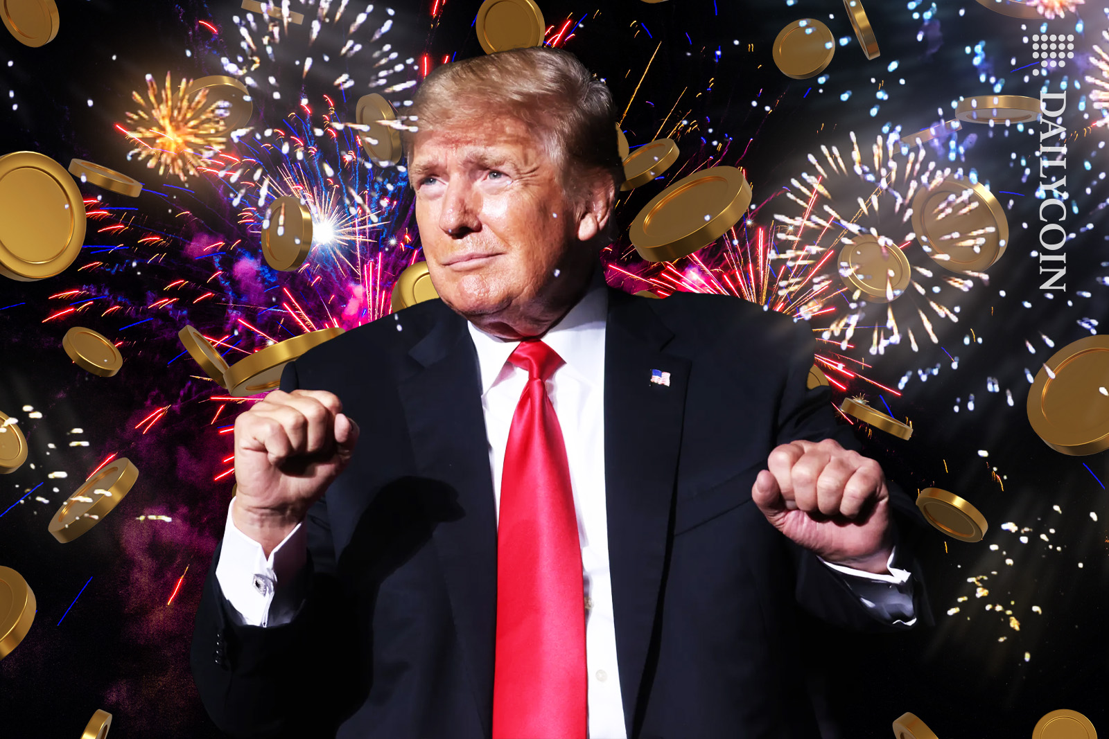Donald Trump dancing to the celebration of his coins.
