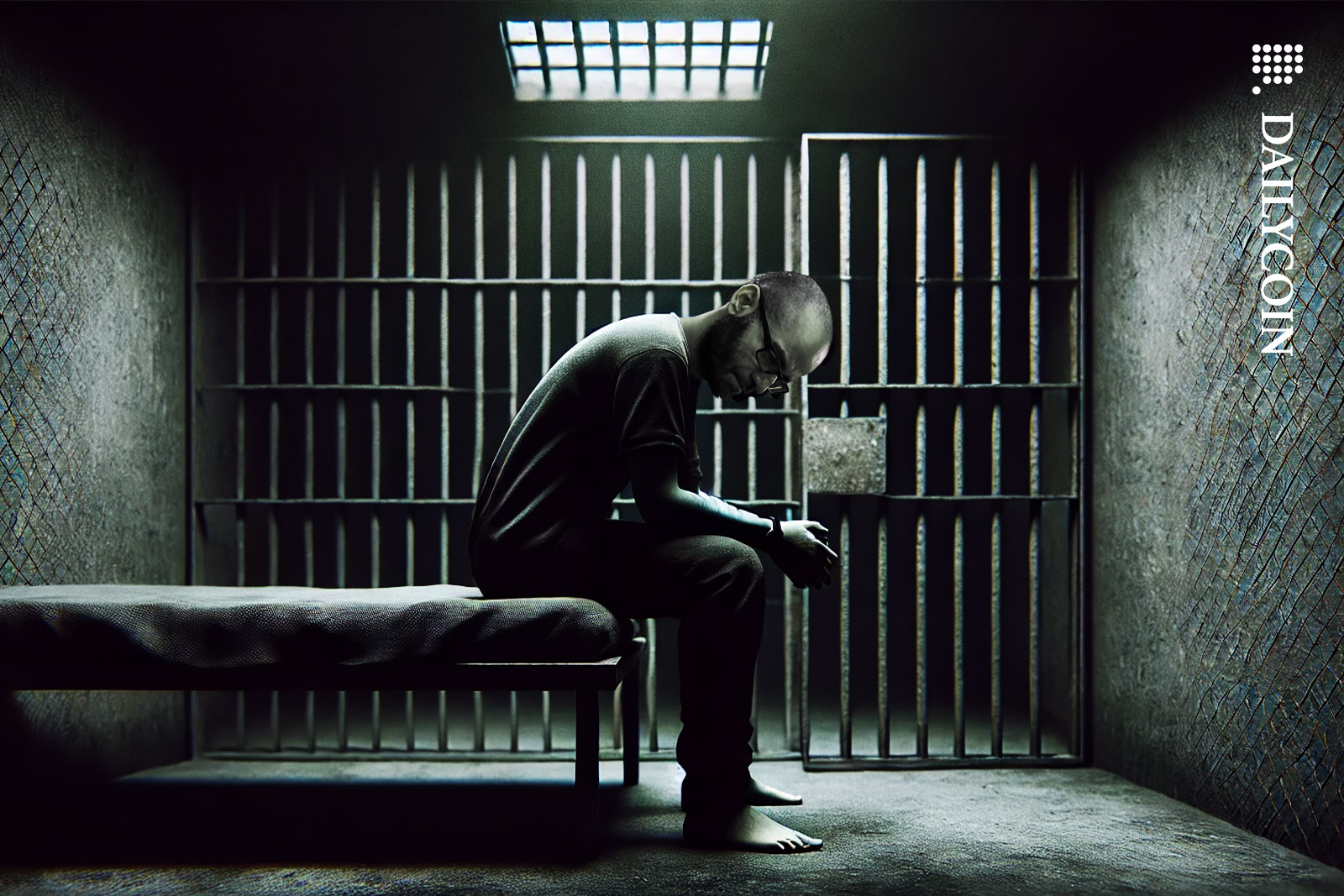 Tigran Gambaryan sitting in a jail cell looking broken and sad.